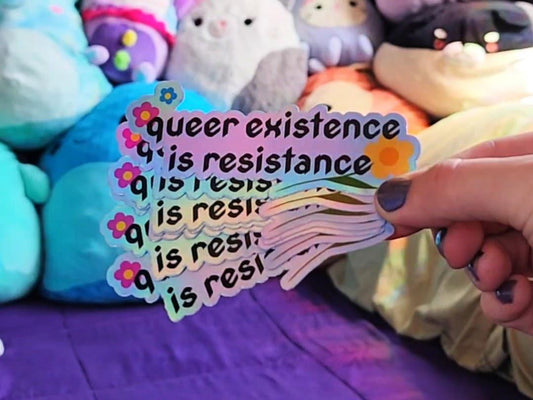 queer existence is resistance sticker | holographic waterproof weatherproof | queer owned-My Store-rain faerie shop