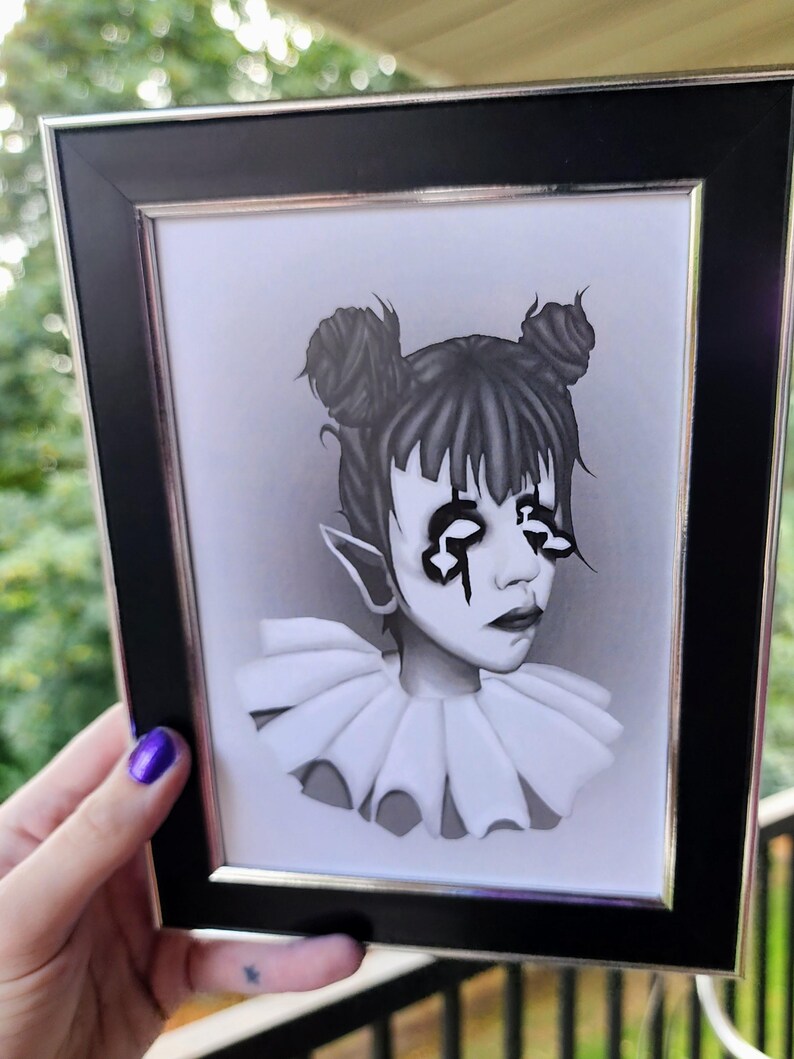 black and white clown print | 5 x 7" | framed-rain faerie shop-rain faerie shop