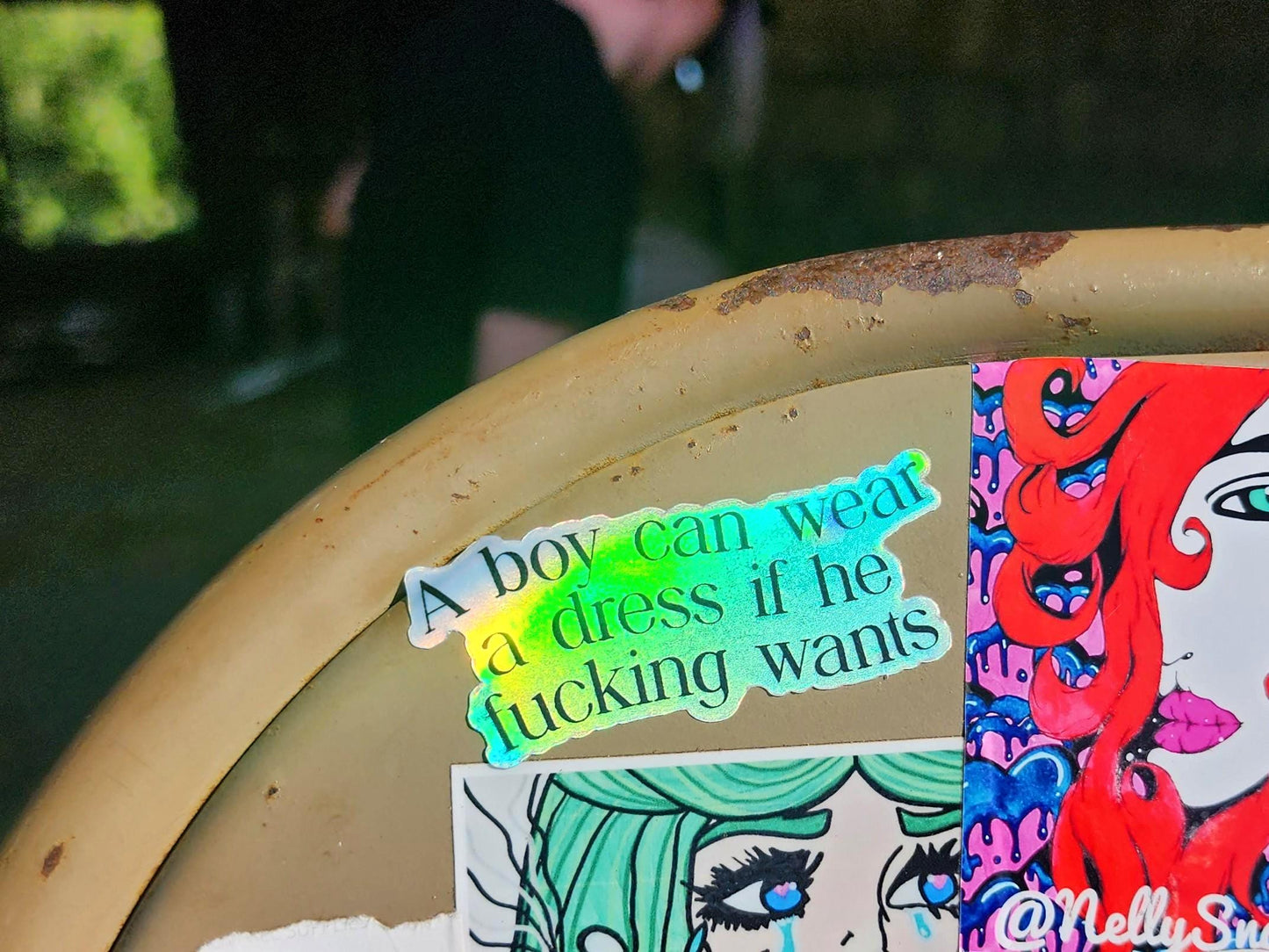 holographic gender equality sticker | a boy can wear a dress if he wants | waterproof-My Store-rain faerie shop