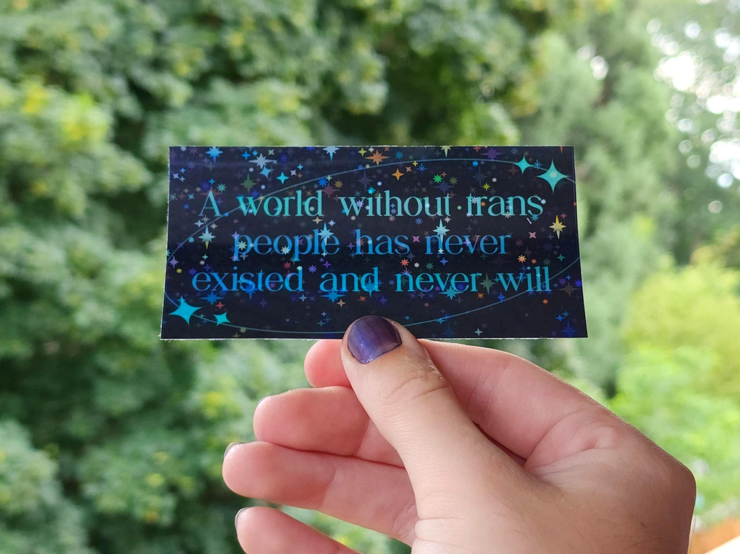 waterproof holographic trans rights sticker | a world without trans people has never existed-My Store-rain faerie shop