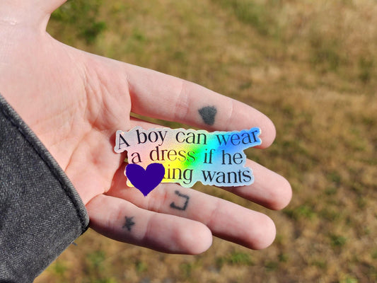 holographic gender equality sticker | a boy can wear a dress if he wants | waterproof-My Store-rain faerie shop