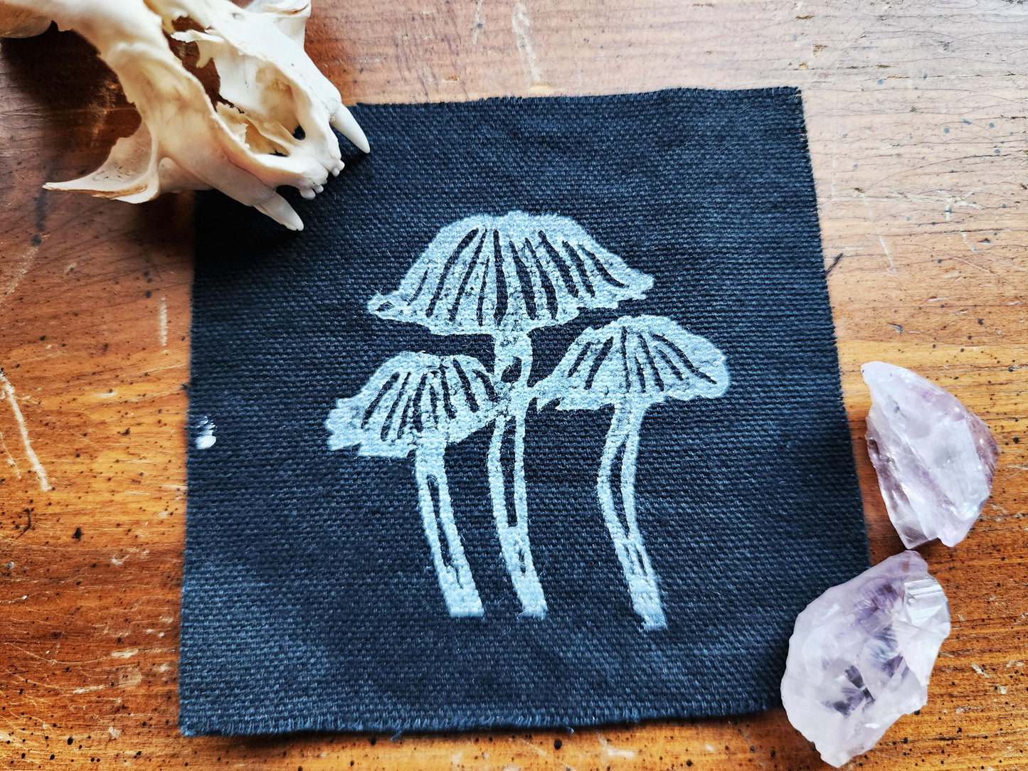 mushroom sew on patch | diy punk fashion accessory | linocut-My Store-rain faerie shop