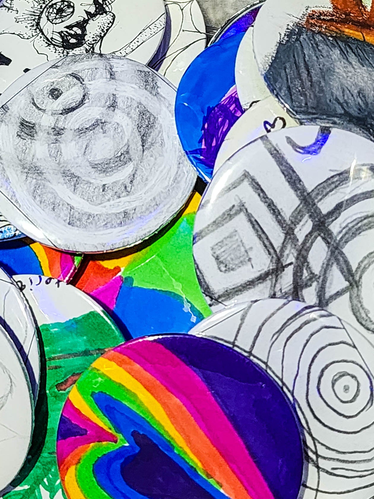 mystery hand drawn pins | pin back buttons | 2.25"