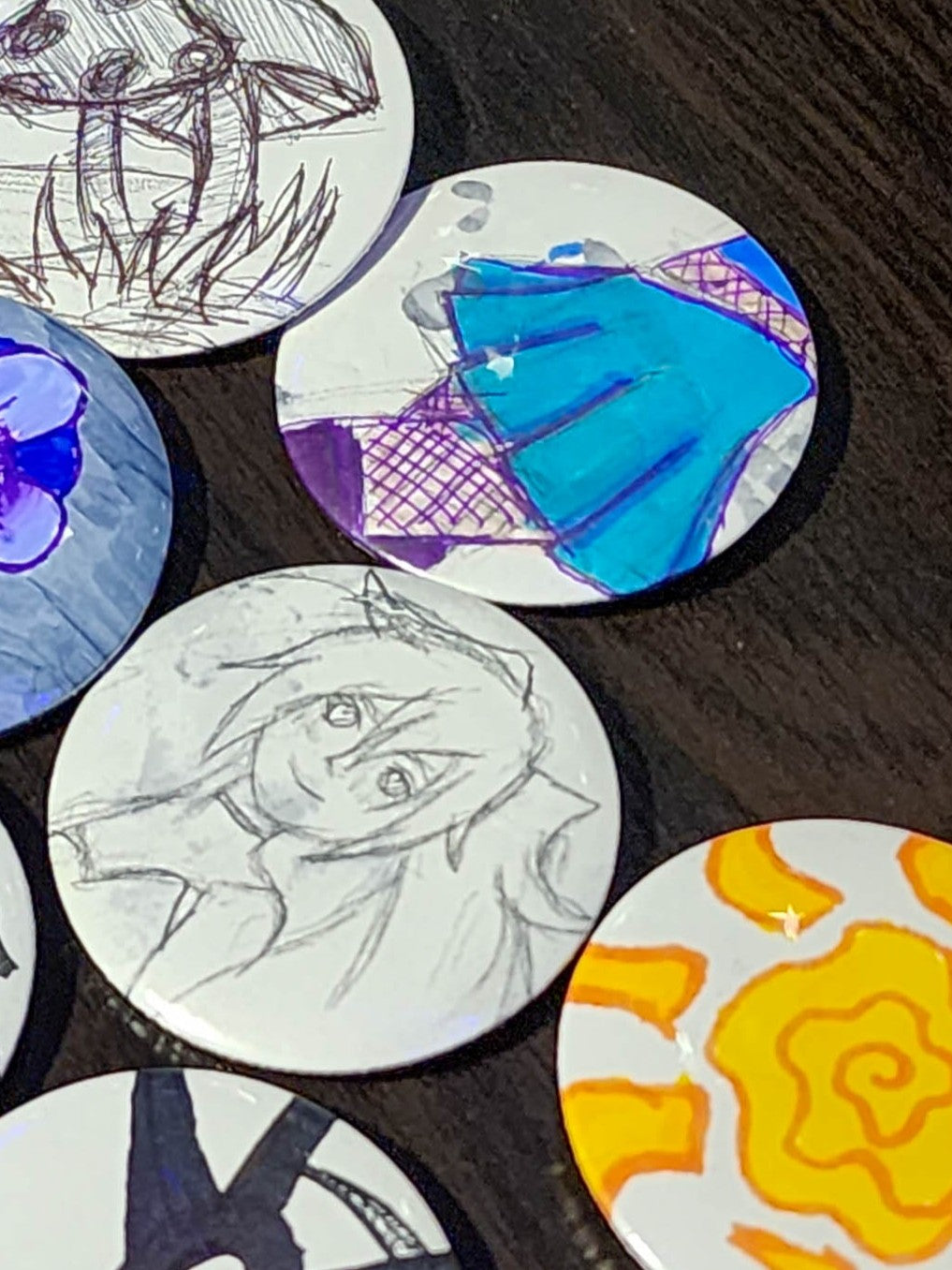 mystery hand drawn pins | pin back buttons | 2.25"