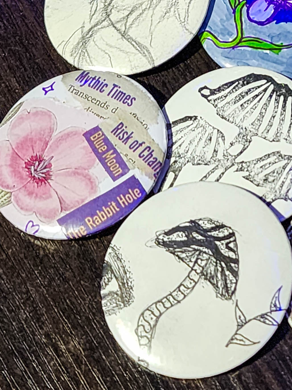 mystery hand drawn pins | pin back buttons | 2.25"