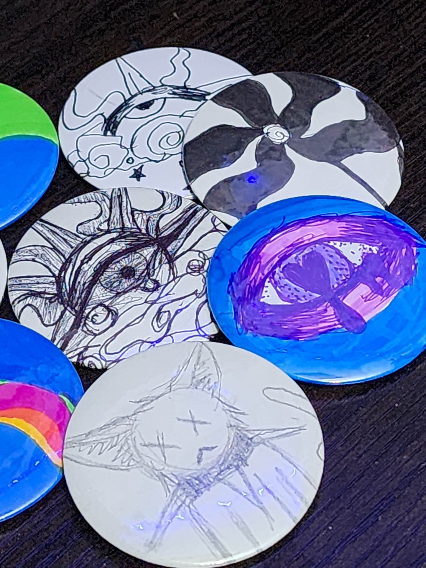 mystery hand drawn pins | pin back buttons | 2.25"