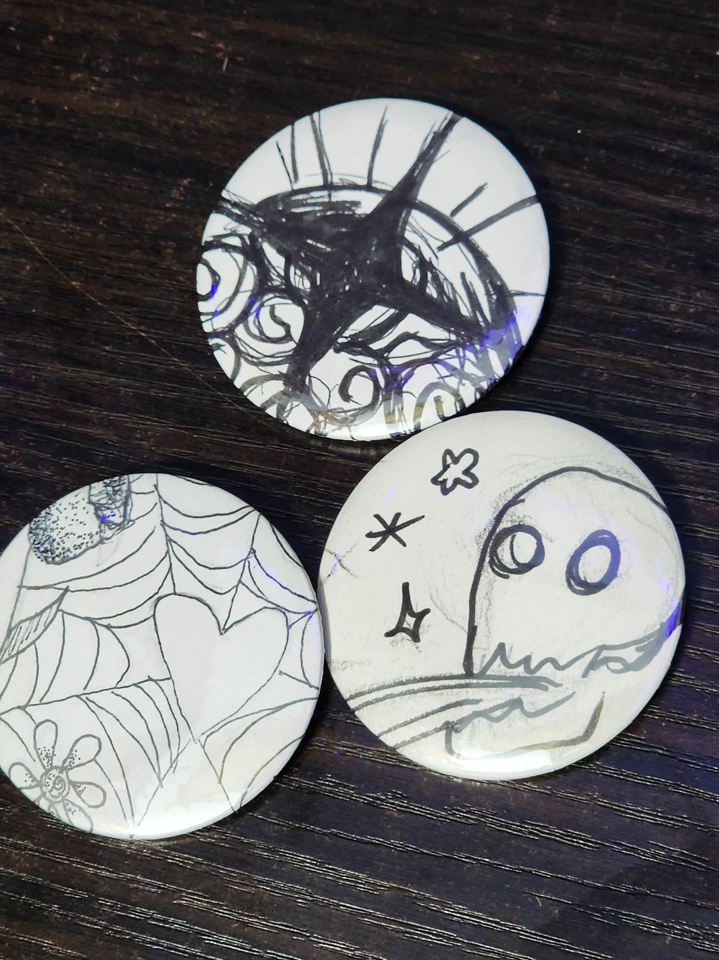 mystery hand drawn pins | pin back buttons | 2.25"
