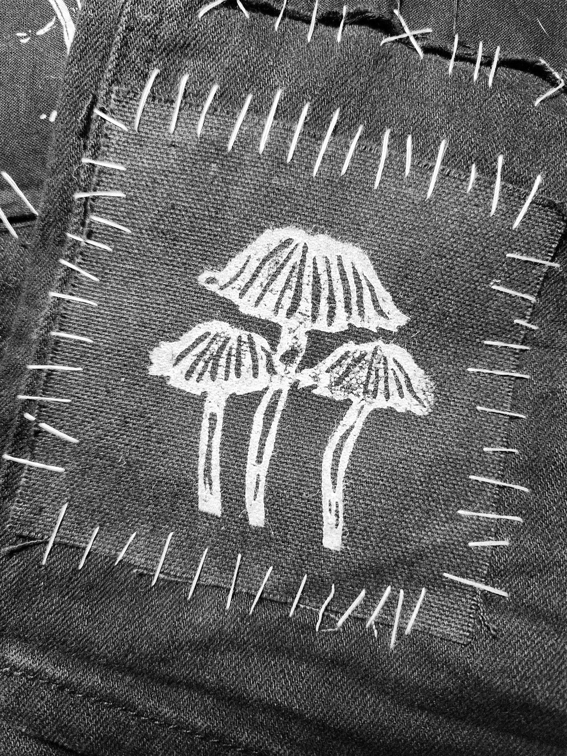 mushroom sew on patch | diy punk fashion accessory | linocut-My Store-rain faerie shop