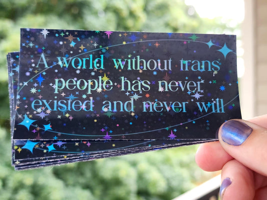waterproof holographic trans rights sticker | a world without trans people has never existed-My Store-rain faerie shop
