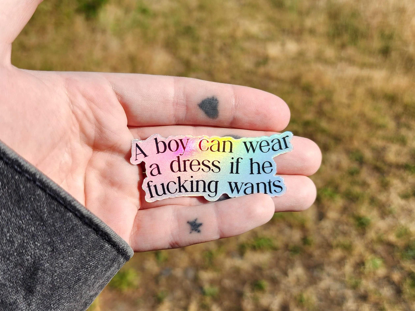 holographic gender equality sticker | a boy can wear a dress if he wants | waterproof-My Store-rain faerie shop