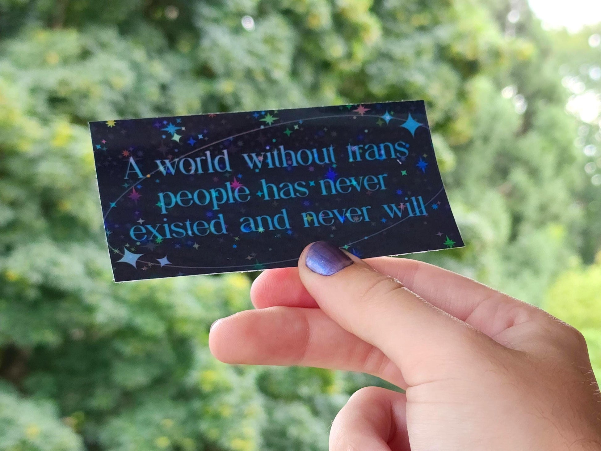 waterproof holographic trans rights sticker | a world without trans people has never existed-My Store-rain faerie shop
