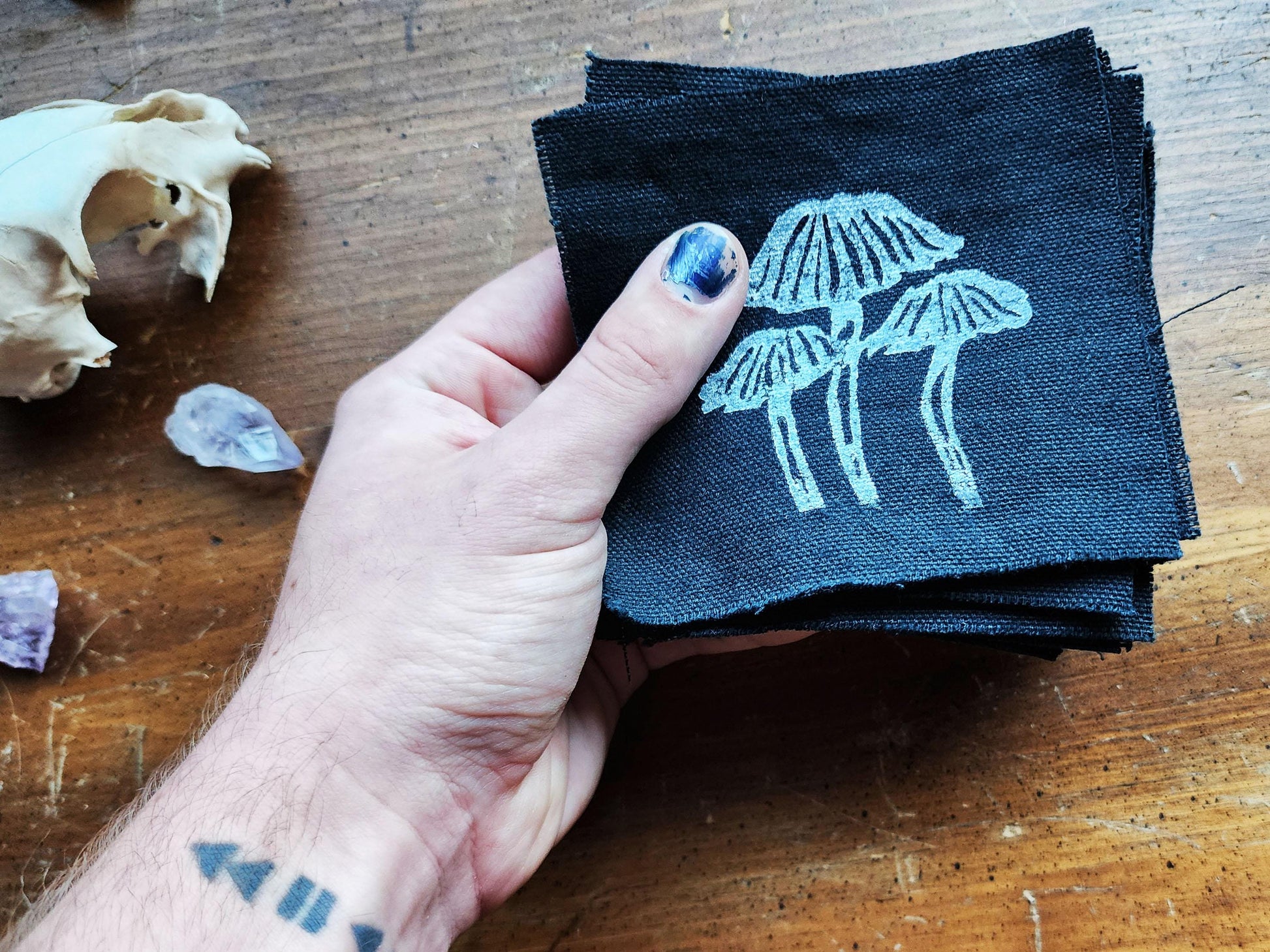 mushroom sew on patch | diy punk fashion accessory | linocut-My Store-rain faerie shop