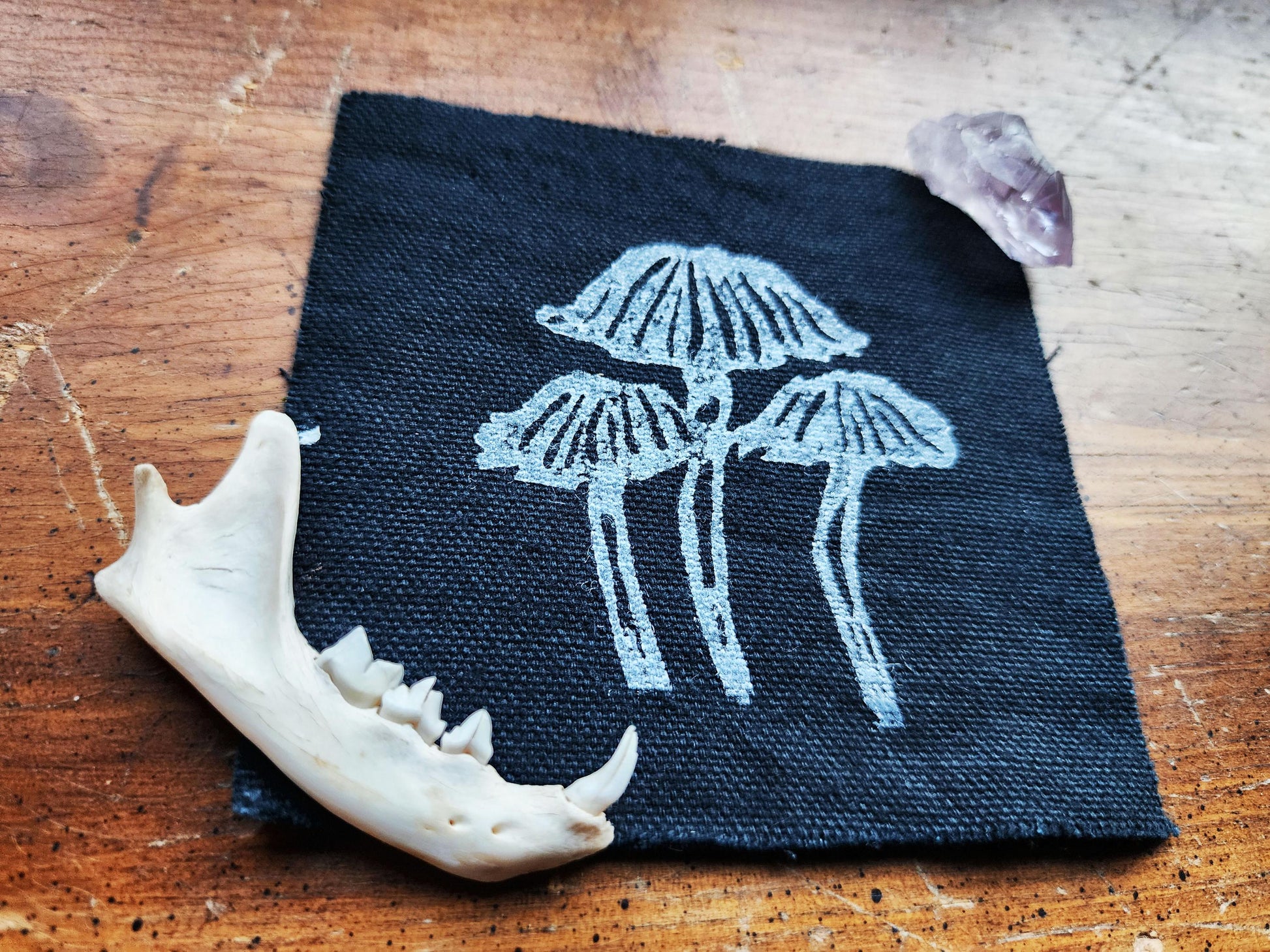 mushroom sew on patch | diy punk fashion accessory | linocut-My Store-rain faerie shop
