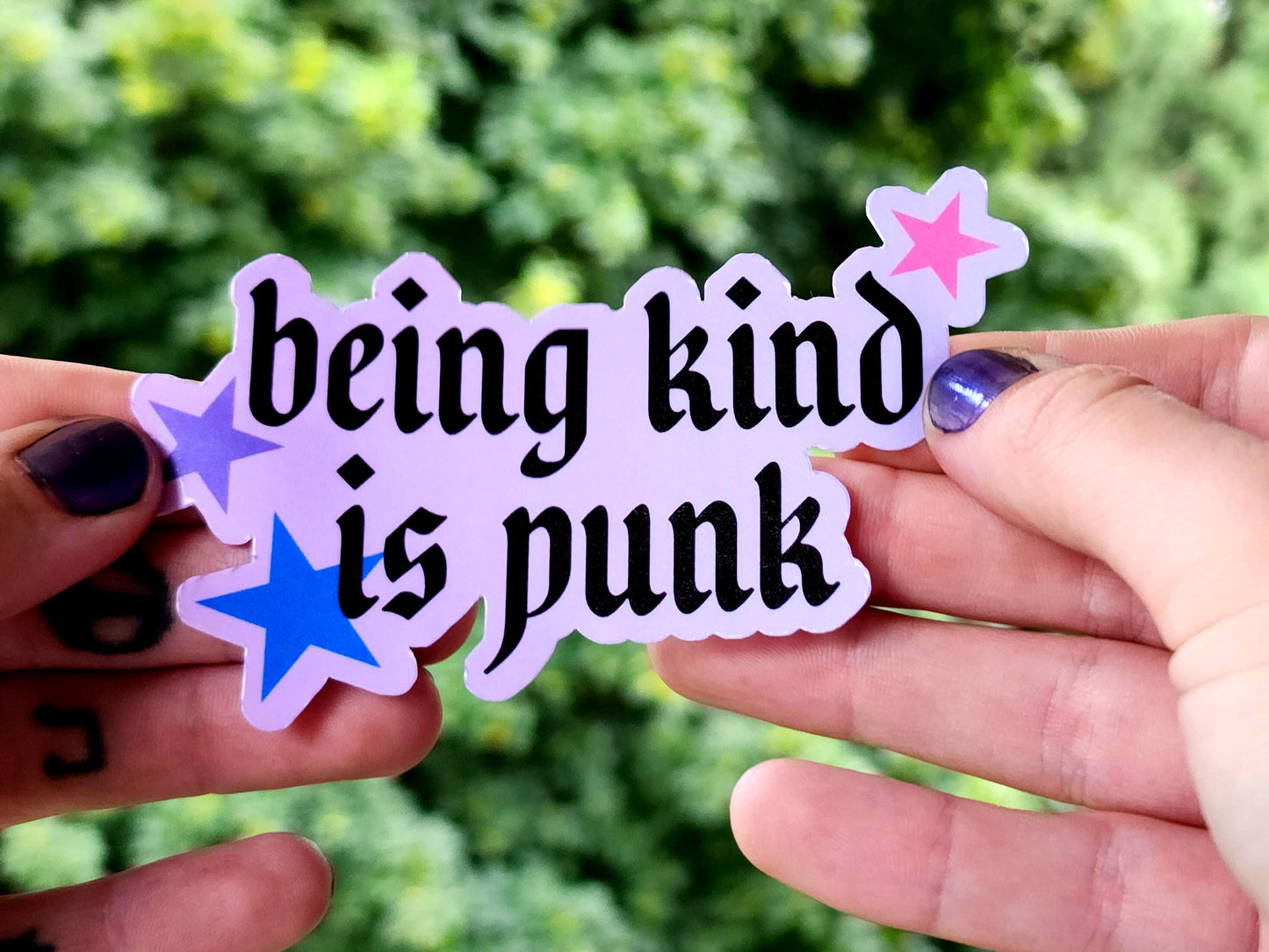 being kind is punk sticker | waterproof weatherproof | cute colorful sticker | stars | pink-My Store-rain faerie shop