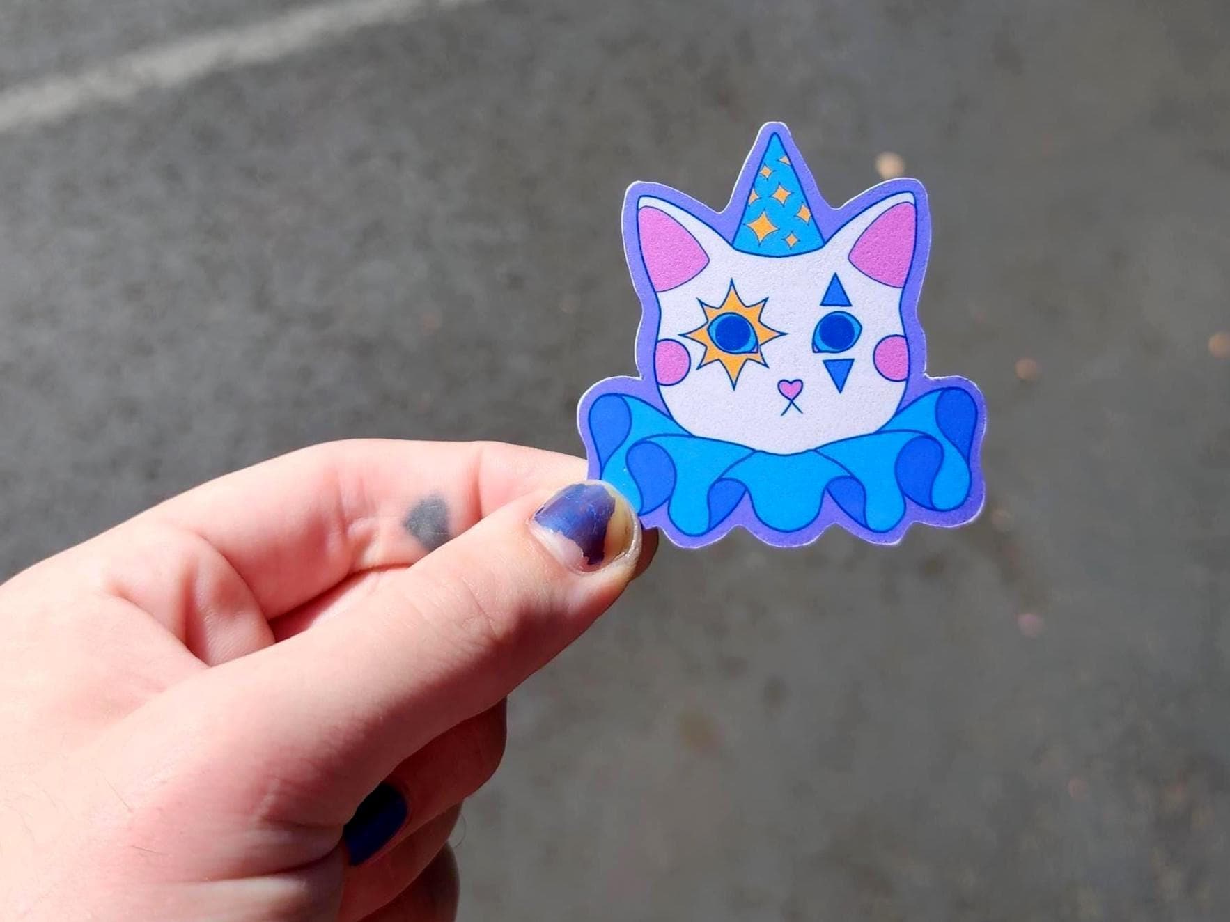 cat clown sticker | waterproof weatherproof | silly little guy-My Store-rain faerie shop