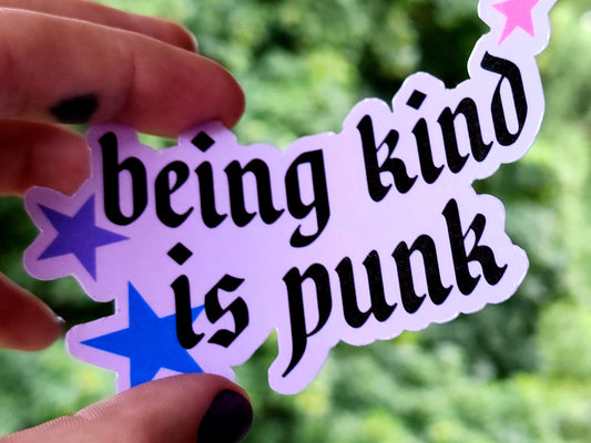 being kind is punk sticker | waterproof weatherproof | cute colorful sticker | stars | pink-My Store-rain faerie shop