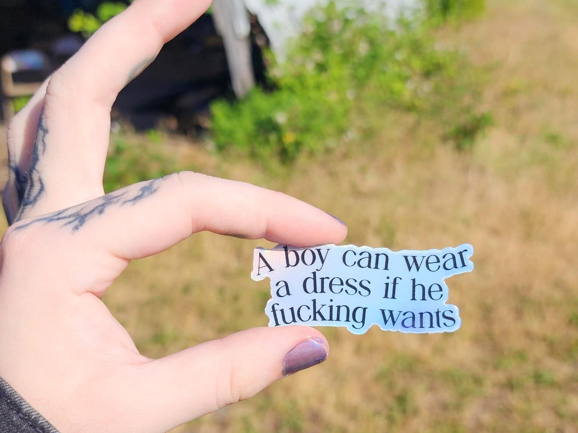 holographic gender equality sticker | a boy can wear a dress if he wants | waterproof-My Store-rain faerie shop