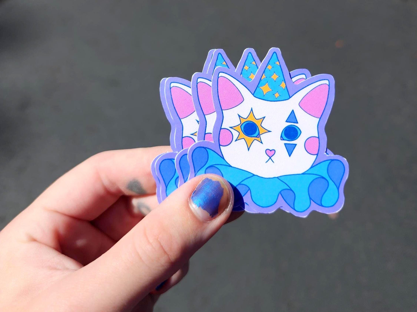 cat clown sticker | waterproof weatherproof | silly little guy-My Store-rain faerie shop