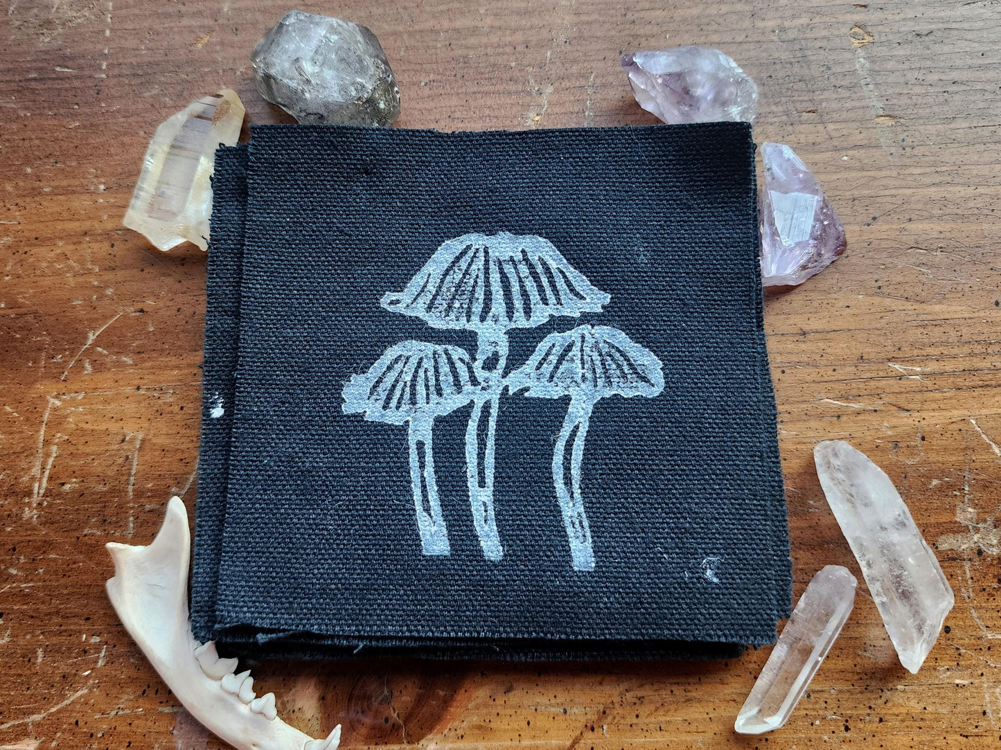 mushroom sew on patch | diy punk fashion accessory | linocut-My Store-rain faerie shop