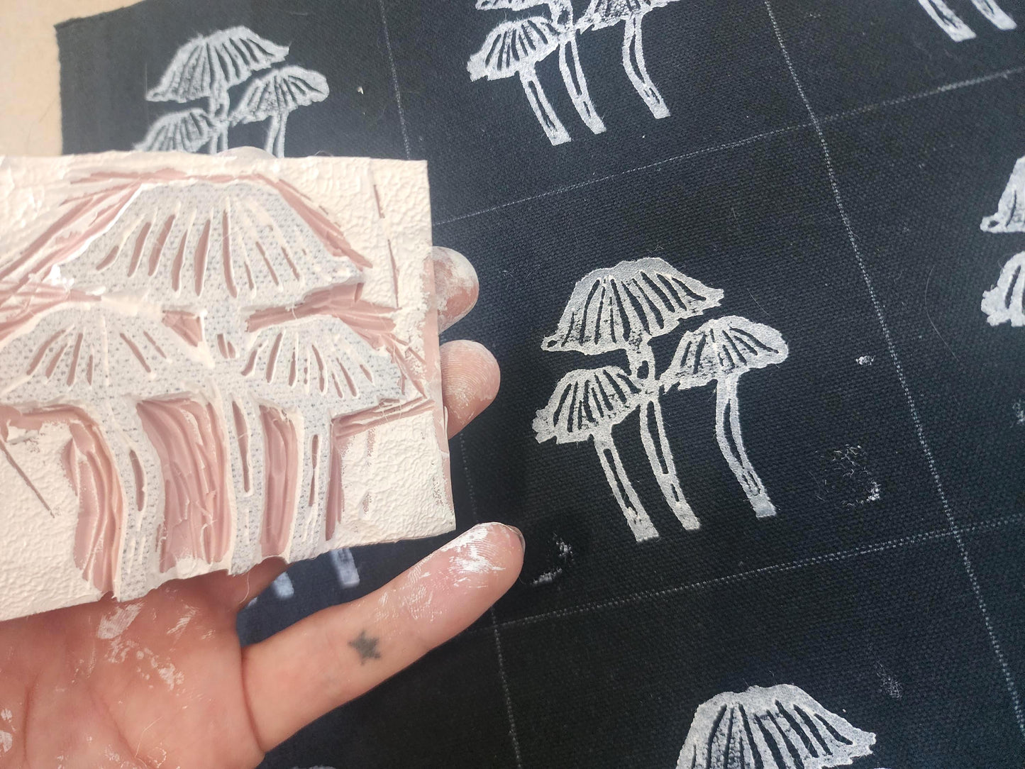 mushroom sew on patch | diy punk fashion accessory | linocut-My Store-rain faerie shop