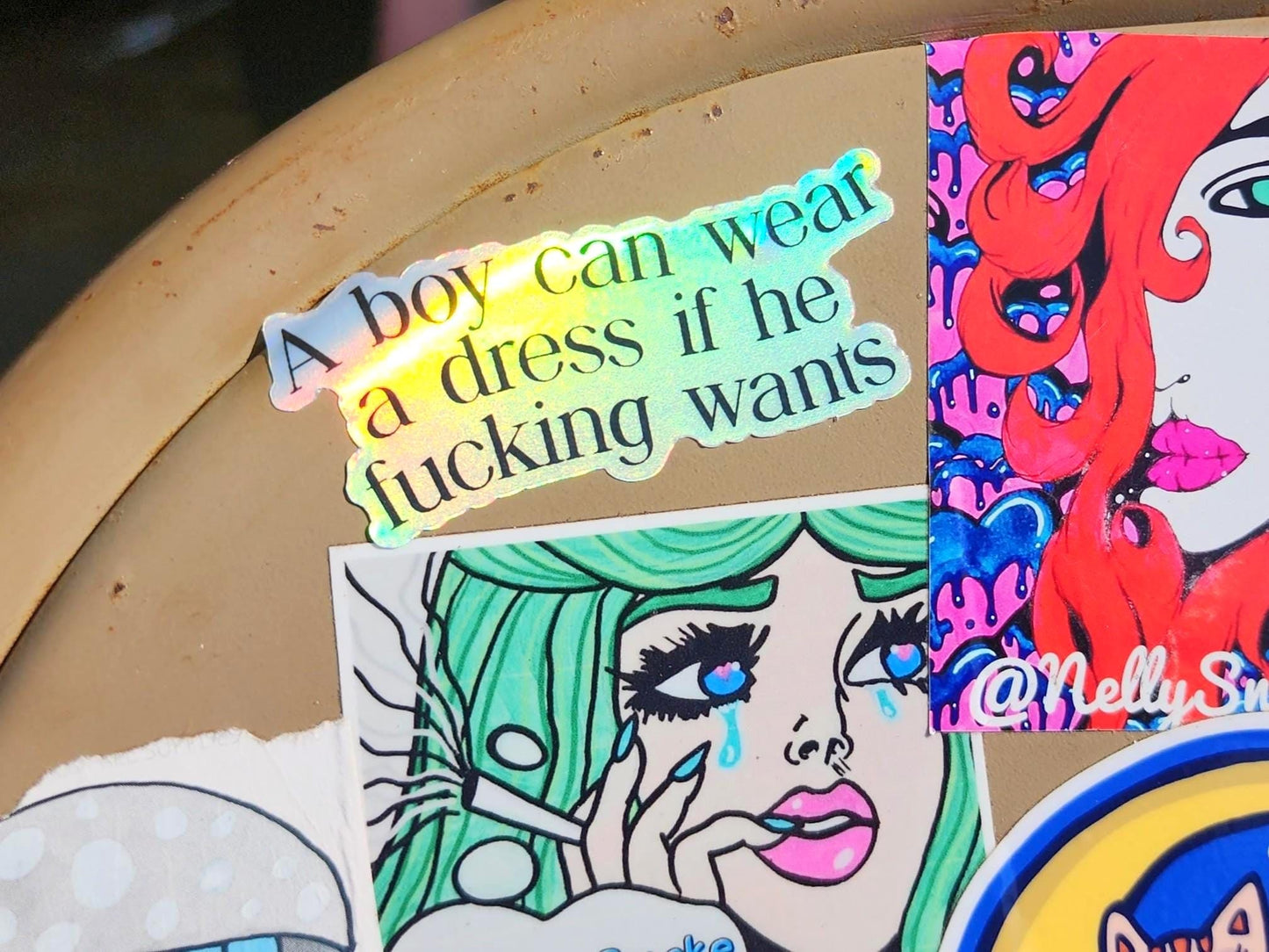 holographic gender equality sticker | a boy can wear a dress if he wants | waterproof-My Store-rain faerie shop