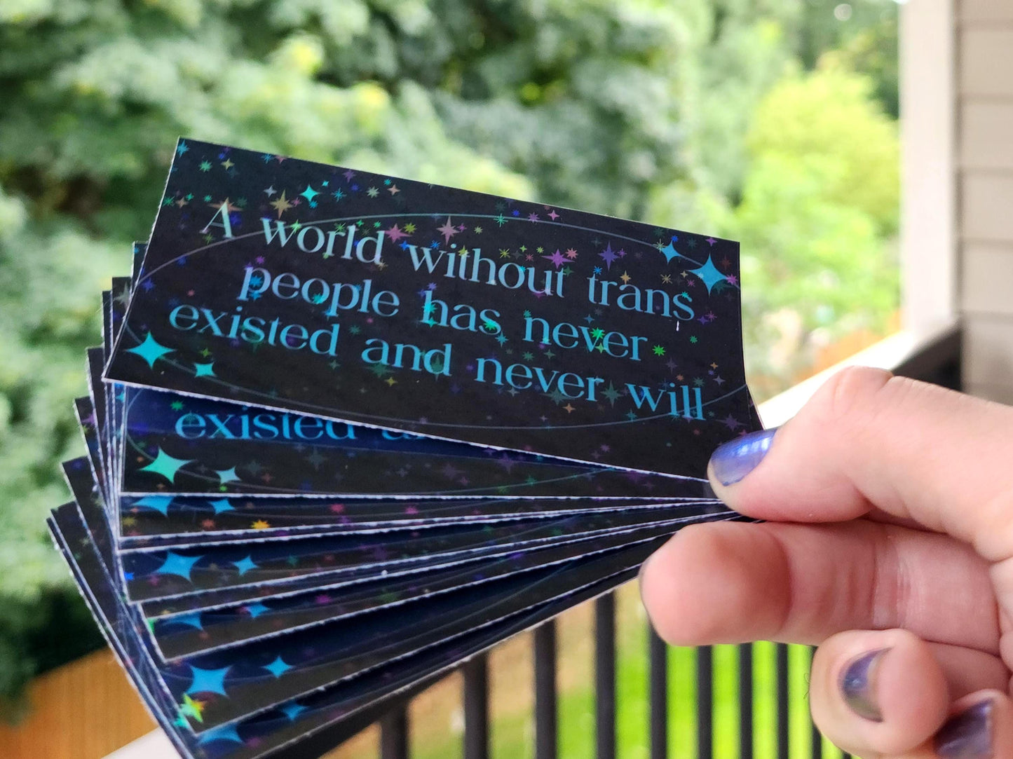 waterproof holographic trans rights sticker | a world without trans people has never existed-My Store-rain faerie shop