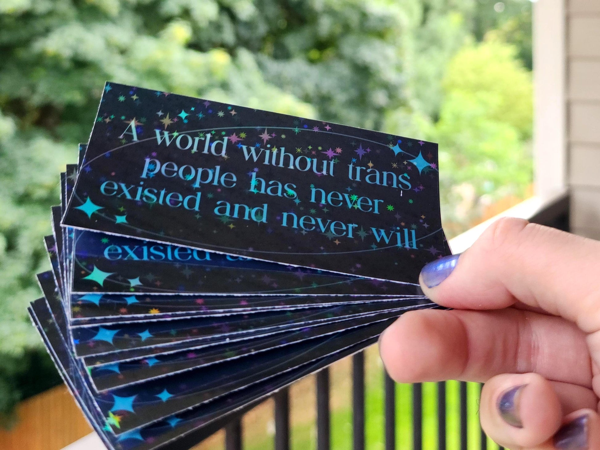 waterproof holographic trans rights sticker | a world without trans people has never existed-My Store-rain faerie shop