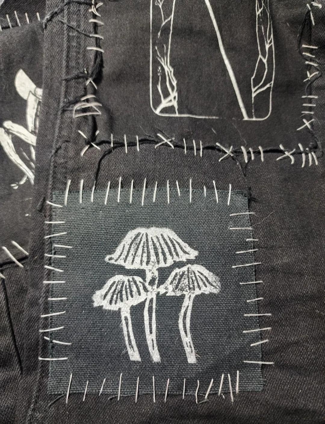 mushroom sew on patch | diy punk fashion accessory | linocut-My Store-rain faerie shop