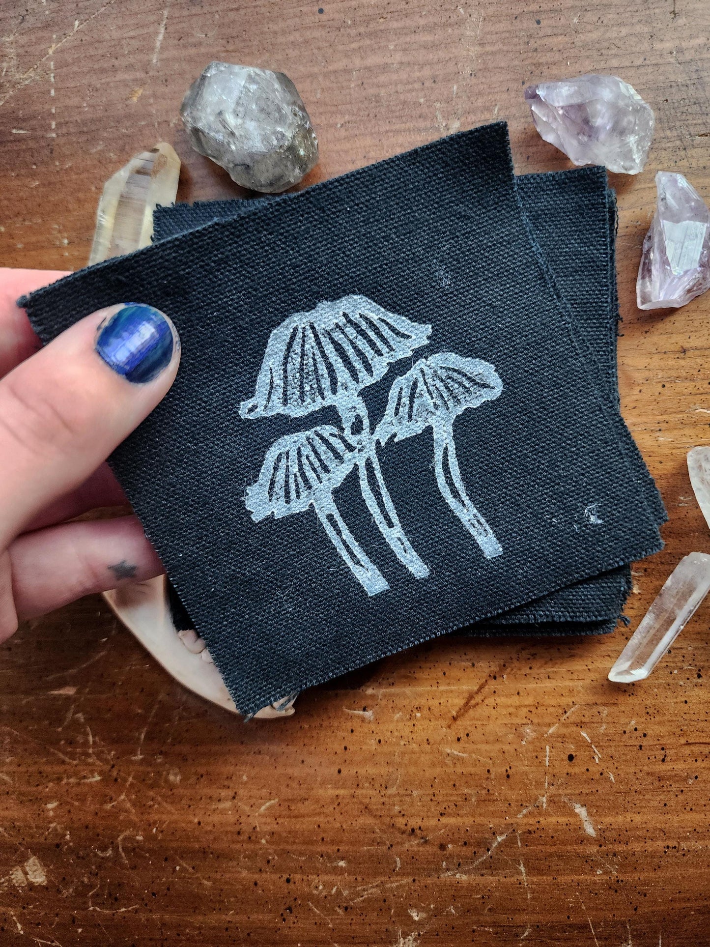 mushroom sew on patch | diy punk fashion accessory | linocut-My Store-rain faerie shop