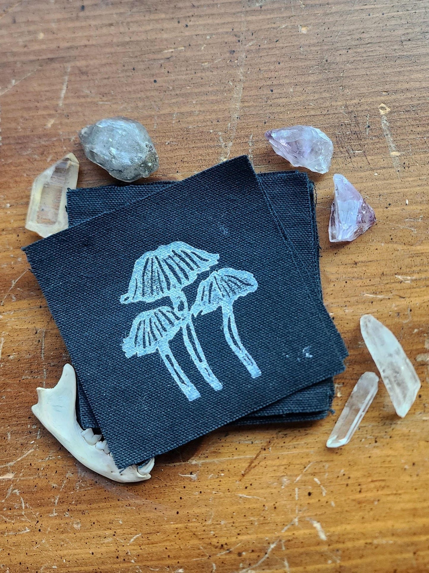 mushroom sew on patch | diy punk fashion accessory | linocut-My Store-rain faerie shop