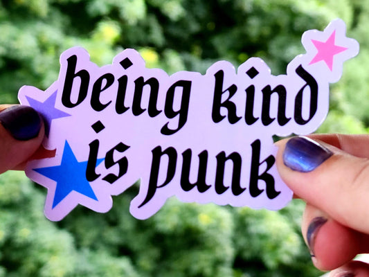 being kind is punk sticker | waterproof weatherproof | cute colorful sticker | stars | pink-My Store-rain faerie shop