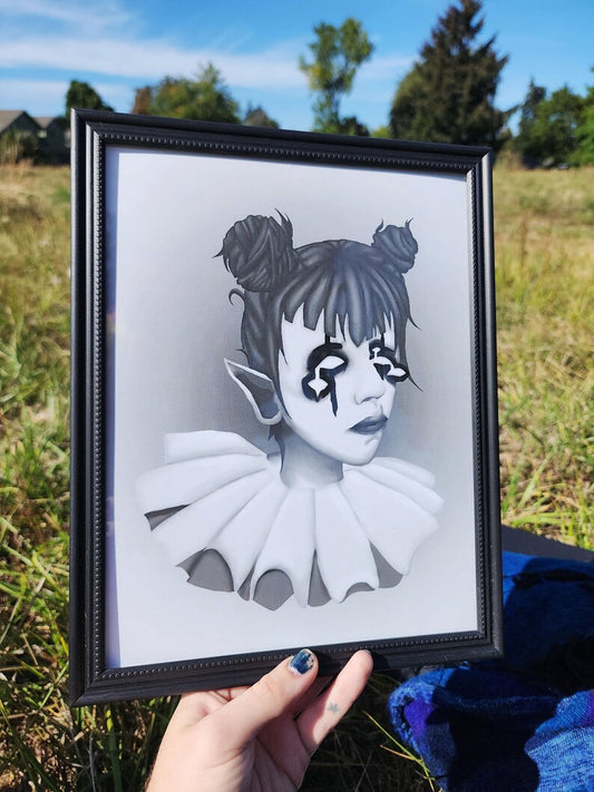 black and white clown print | 8.5 x 11" | framed-rain faerie shop-rain faerie shop