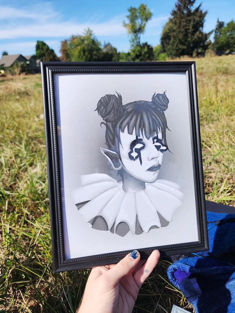 black and white clown print | 8.5 x 11" | framed-rain faerie shop-rain faerie shop