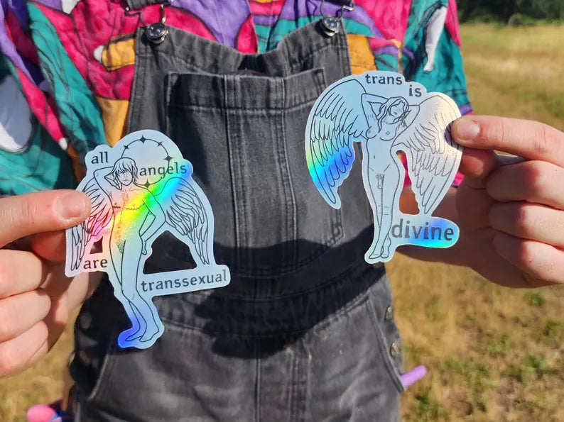 trans angel stickers | trans is divine | all angels are transsexual | lgbtq art-rain faerie shop-rain faerie shop