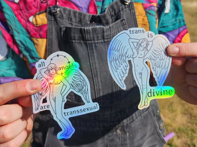 trans angel stickers | trans is divine | all angels are transsexual | lgbtq art-rain faerie shop-rain faerie shop