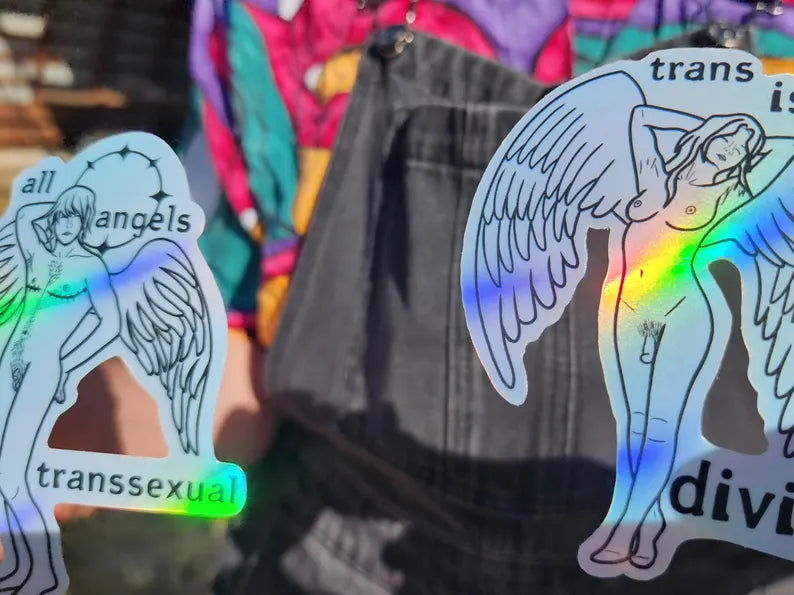 trans angel stickers | trans is divine | all angels are transsexual | lgbtq art-rain faerie shop-rain faerie shop