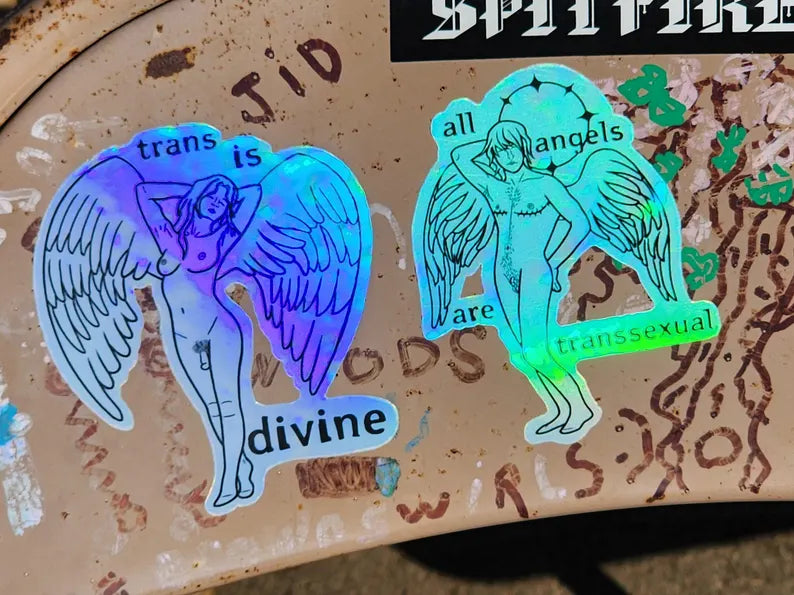 trans angel stickers | trans is divine | all angels are transsexual | lgbtq art-rain faerie shop-rain faerie shop