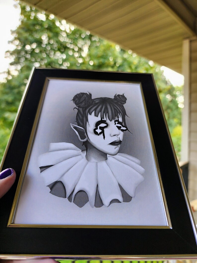 black and white clown print | 5 x 7" | framed-rain faerie shop-rain faerie shop