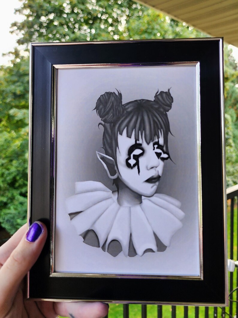 black and white clown print | 5 x 7" | framed-rain faerie shop-rain faerie shop