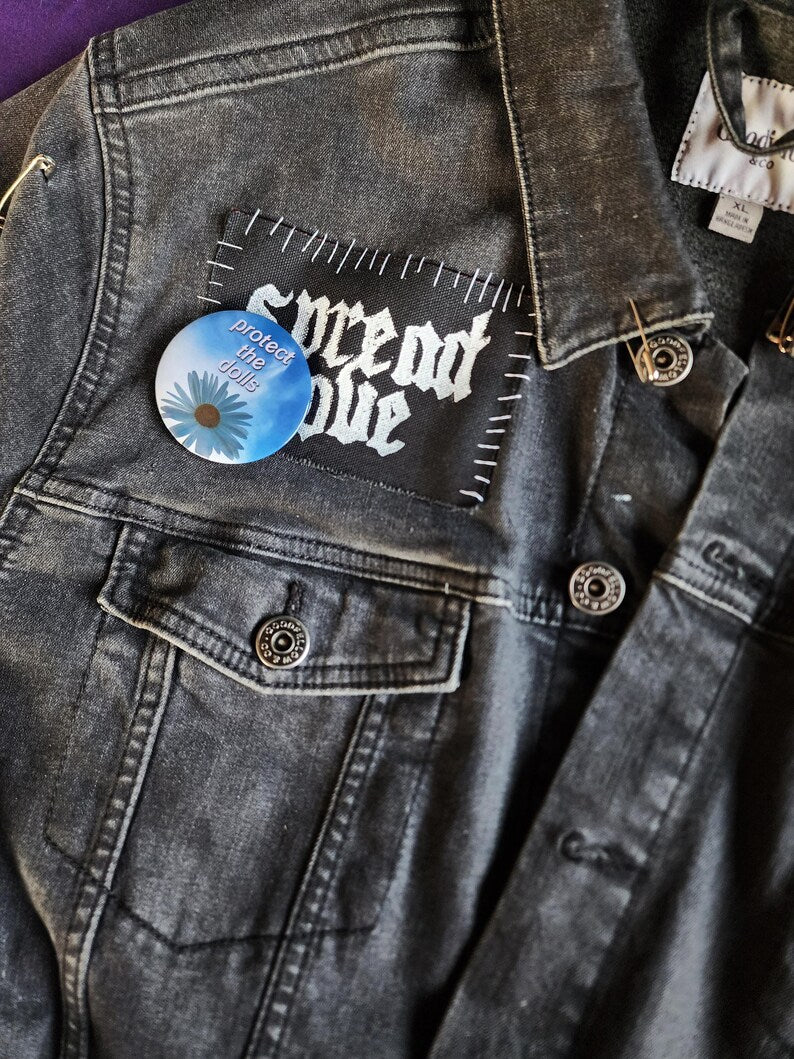 protect the dolls | pin back buttons | 2.25" | flower sky photography-rain faerie shop-rain faerie shop